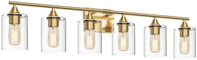 Main image of 6-Light Gold Vanity Light,Bathroom Light Fixtures,Modern Brushed Brass Gold Wall Sconce Lighting,Bathroom Wall Lamp for Mirror Bedroom Living Room Vanity Table Hallway