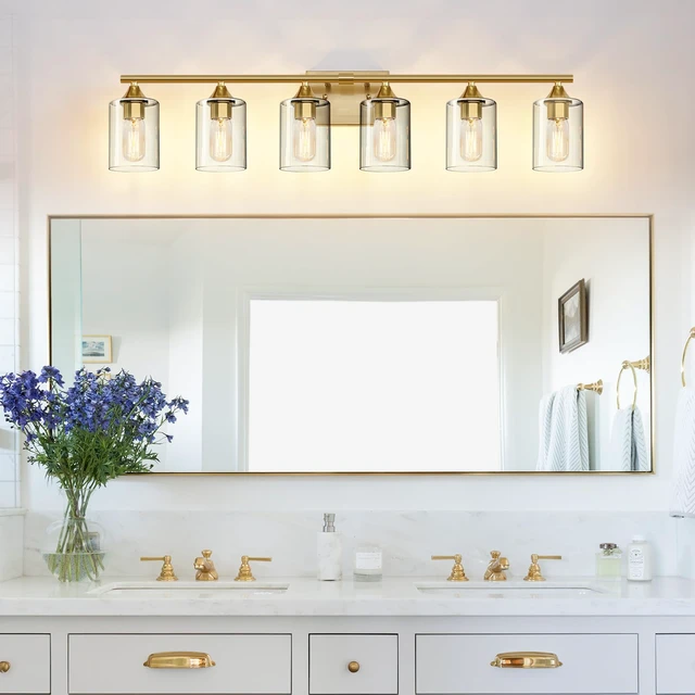 Alt view image 2 of 7 - 6-Light Gold Vanity Light,Bathroom Light Fixtures,Modern Brushed Brass Gold Wall Sconce Lighting,Bathroom Wall Lamp for Mirror Bedroom Living Room Vanity Table Hallway