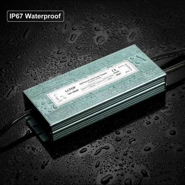 Alt view image 7 of 7 - 12V DC LED Driver Waterproof IP67 Power Supply 400W 33.3A AC100-264V Input, Ultra Thin, Aluminum Case, LED Low Voltage Transformer, For Indoor Outdoor LED Lights