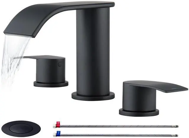 Main image of Black Bathroom Sink Faucet 3 Hole - 8 Inch Vanity Faucets Lavatory Utility Faucets Centerset - 2 Handle Restroom Modern Matte Black Bathroom Faucet Widespread with Pop Up Drain