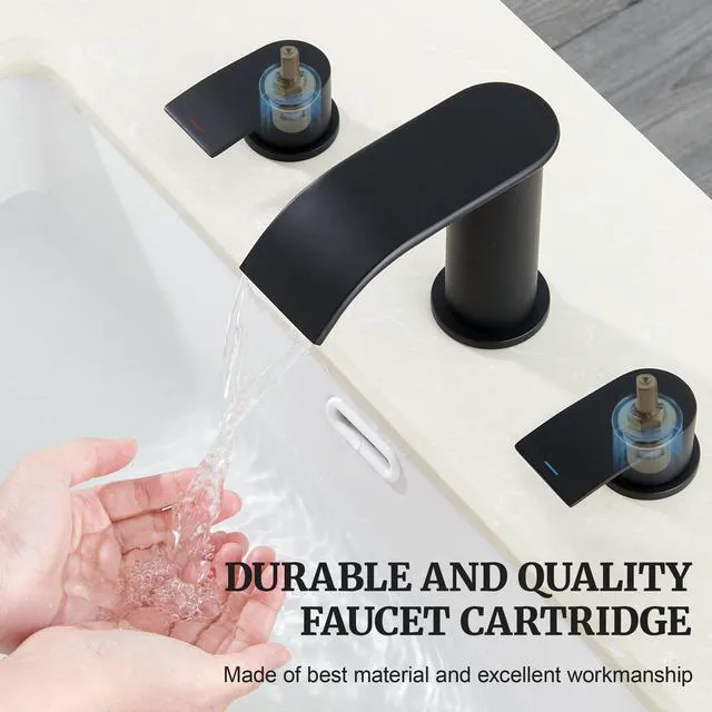 Alt view image 5 of 7 - Black Bathroom Sink Faucet 3 Hole - 8 Inch Vanity Faucets Lavatory Utility Faucets Centerset - 2 Handle Restroom Modern Matte Black Bathroom Faucet Widespread with Pop Up Drain
