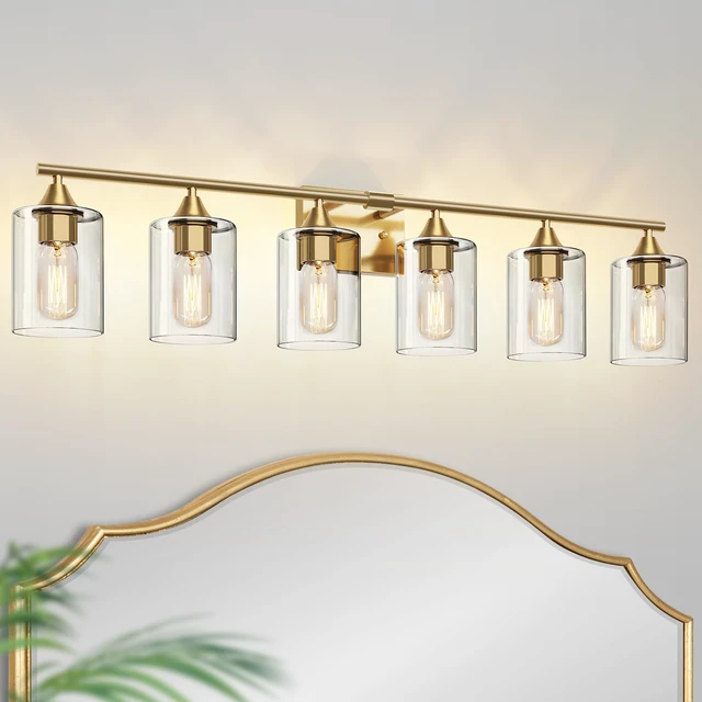 Alt view image 5 of 7 - 6-Light Gold Vanity Light,Bathroom Light Fixtures,Modern Brushed Brass Gold Wall Sconce Lighting,Bathroom Wall Lamp for Mirror Bedroom Living Room Vanity Table Hallway