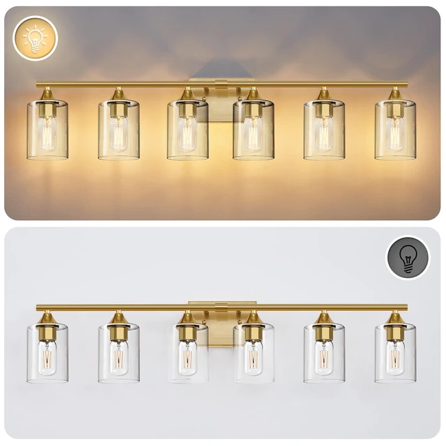 Alt view image 6 of 7 - 6-Light Gold Vanity Light,Bathroom Light Fixtures,Modern Brushed Brass Gold Wall Sconce Lighting,Bathroom Wall Lamp for Mirror Bedroom Living Room Vanity Table Hallway