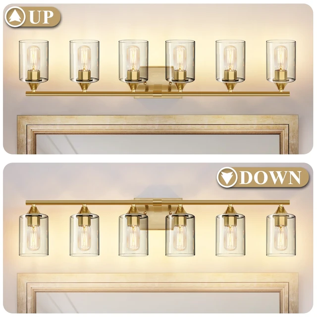 Alt view image 7 of 7 - 6-Light Gold Vanity Light,Bathroom Light Fixtures,Modern Brushed Brass Gold Wall Sconce Lighting,Bathroom Wall Lamp for Mirror Bedroom Living Room Vanity Table Hallway