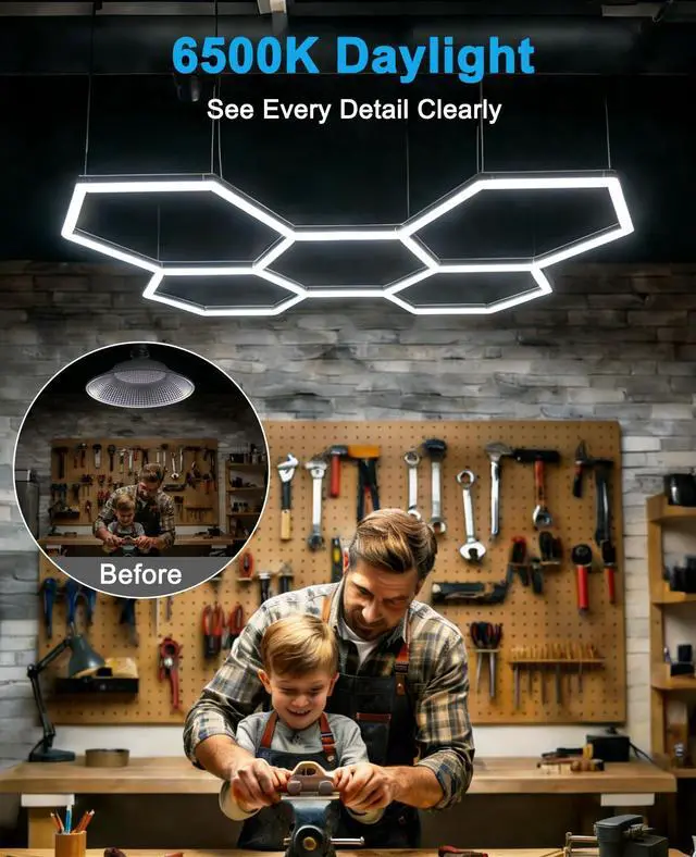 Alt view image 2 of 7 - Hexagon Garage Lights: Hexagon led Gym Lights 26520LM DIY LED Shop Light Car Detailing Ceiling Light for Basement Warehouse Workshop Barbershop Car Care Wash Room Auto Beauty 6500K
