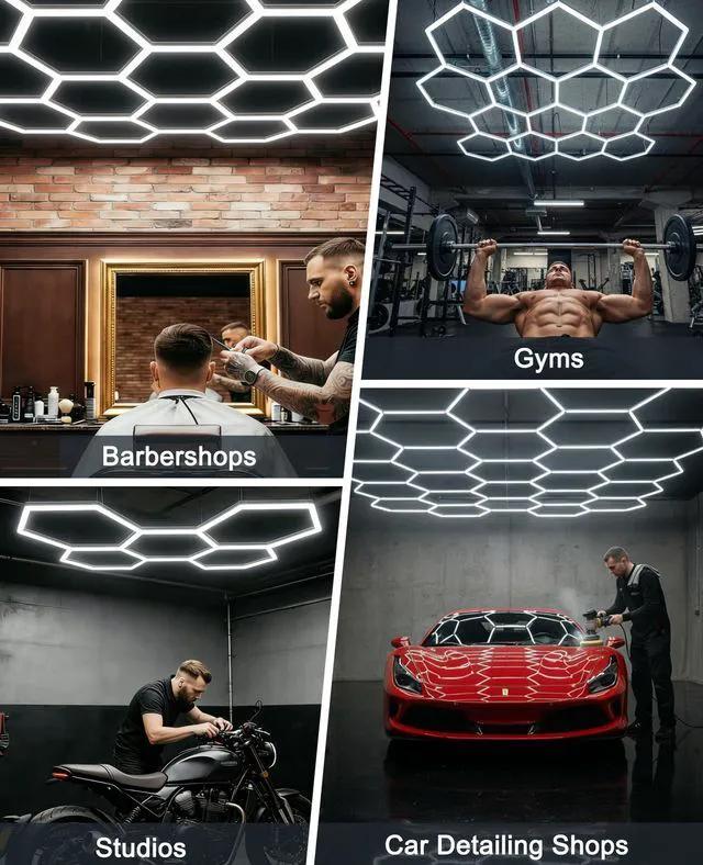 Alt view image 6 of 7 - Hexagon Garage Lights: Hexagon led Gym Lights 26520LM DIY LED Shop Light Car Detailing Ceiling Light for Basement Warehouse Workshop Barbershop Car Care Wash Room Auto Beauty 6500K