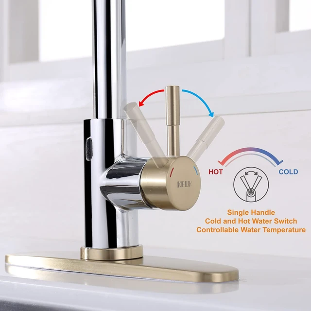 Alt view image 2 of 5 - Touchless Kitchen Faucet with Pull Down Sprayer, Motion Sensor Kitchen Faucet with Soap Dispenser, Single Handle High Arc Pull Out Faucet for Kitchen Sink RV Kitchen, Gold and Polished Chrome