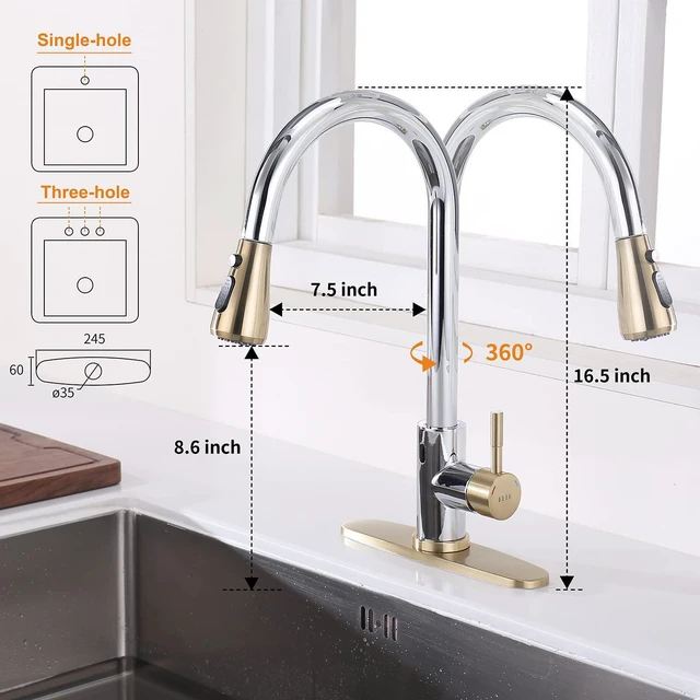 Alt view image 3 of 5 - Touchless Kitchen Faucet with Pull Down Sprayer, Motion Sensor Kitchen Faucet with Soap Dispenser, Single Handle High Arc Pull Out Faucet for Kitchen Sink RV Kitchen, Gold and Polished Chrome