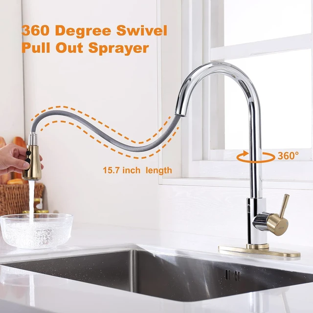 Alt view image 5 of 5 - Touchless Kitchen Faucet with Pull Down Sprayer, Motion Sensor Kitchen Faucet with Soap Dispenser, Single Handle High Arc Pull Out Faucet for Kitchen Sink RV Kitchen, Gold and Polished Chrome
