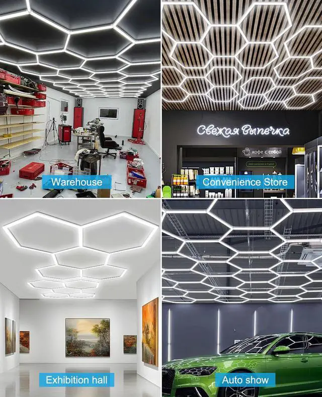 Alt view image 7 of 7 - Hexagon Garage Lights: Hexagon led Gym Lights 26520LM DIY LED Shop Light Car Detailing Ceiling Light for Basement Warehouse Workshop Barbershop Car Care Wash Room Auto Beauty 6500K