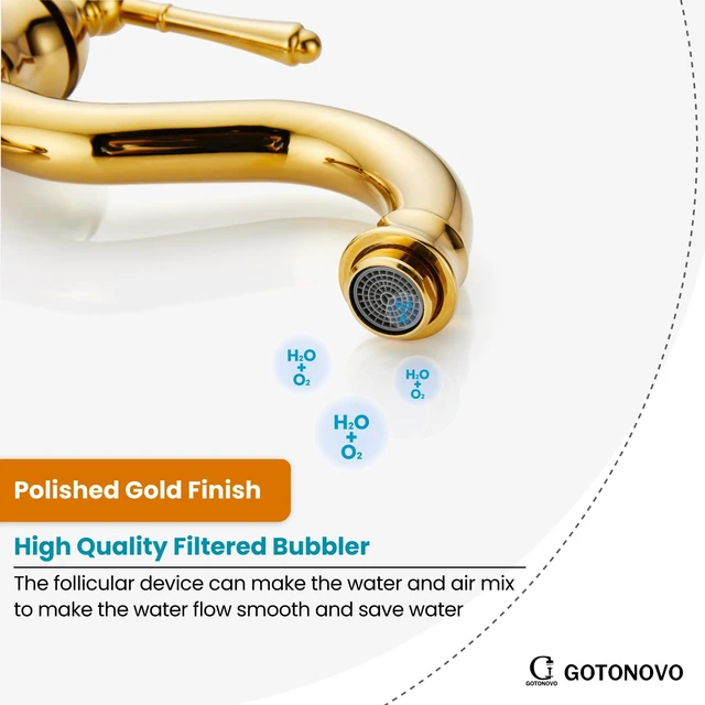 Alt view image 7 of 7 - Vintage Bathroom Vessel Sink Faucet, Polish Gold, with Drain Tall Bathroom Faucet 1 Hole Single Handle, 360° Swivel Spout, cUPC Water Lines, Lead-Free, for Farmhouse Vanity Washbasin RV