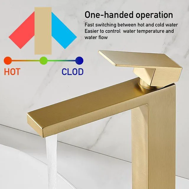 Alt view image 4 of 7 - Brushed Gold Vessel Sink Faucet, 1 Hole Single Handle Tall Faucets Vanity Modern Utility Rv Laundry Bath Restroom Mixer Tap with Metal Pop Up Drain and 2 Water Supply Lines