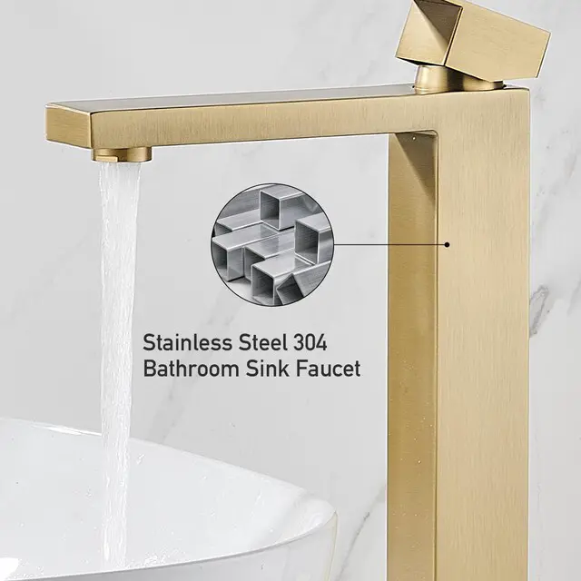 Alt view image 6 of 7 - Brushed Gold Vessel Sink Faucet, 1 Hole Single Handle Tall Faucets Vanity Modern Utility Rv Laundry Bath Restroom Mixer Tap with Metal Pop Up Drain and 2 Water Supply Lines