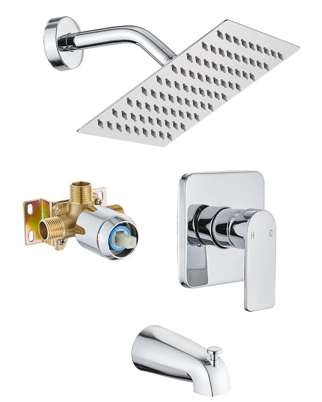 Main image of Tub Shower Faucet Set With Head & Spout Chrome
