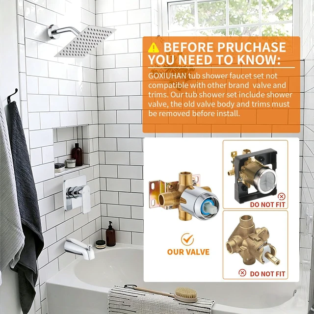 Alt view image 2 of 7 - Tub Shower Faucet Set With Head & Spout Chrome