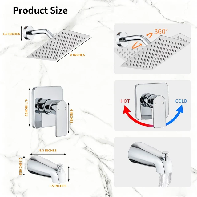 Alt view image 3 of 7 - Tub Shower Faucet Set With Head & Spout Chrome
