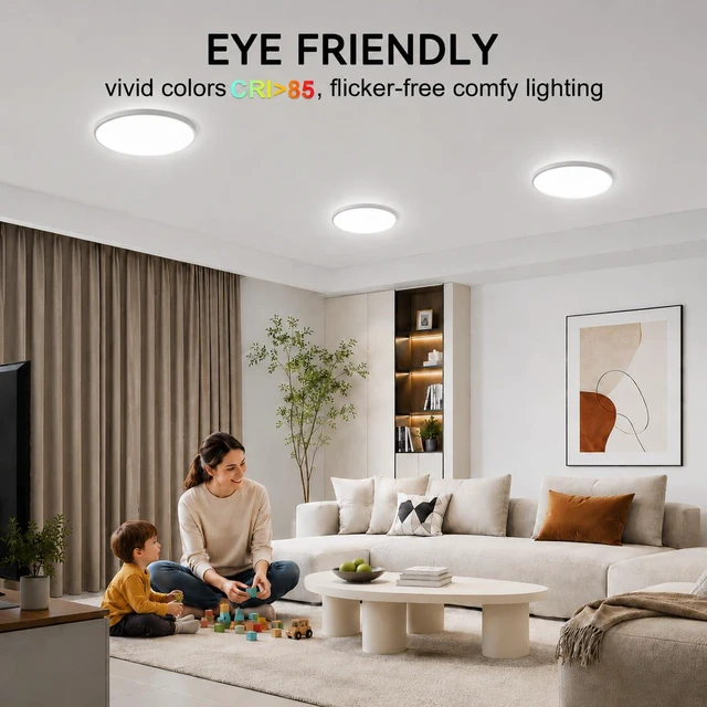 Alt view image 6 of 7 - 8 Pack 3200lm LED Flush Mount Ceiling Light 28W 12 Inch 5CCT Adjustable Super Slim 0.87 inch led Ceiling Light Fixture Round Ceiling Lamp for Bedroom Living Room Kitchen Laundry White