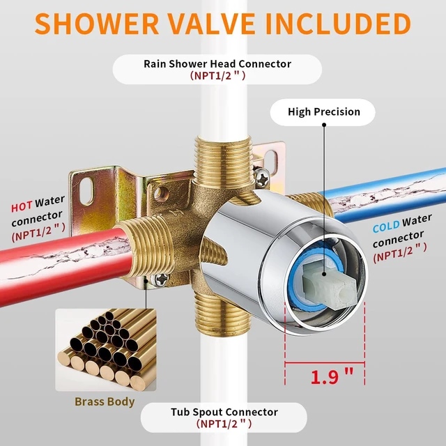 Alt view image 7 of 7 - Tub Shower Faucet Set With Head & Spout Chrome