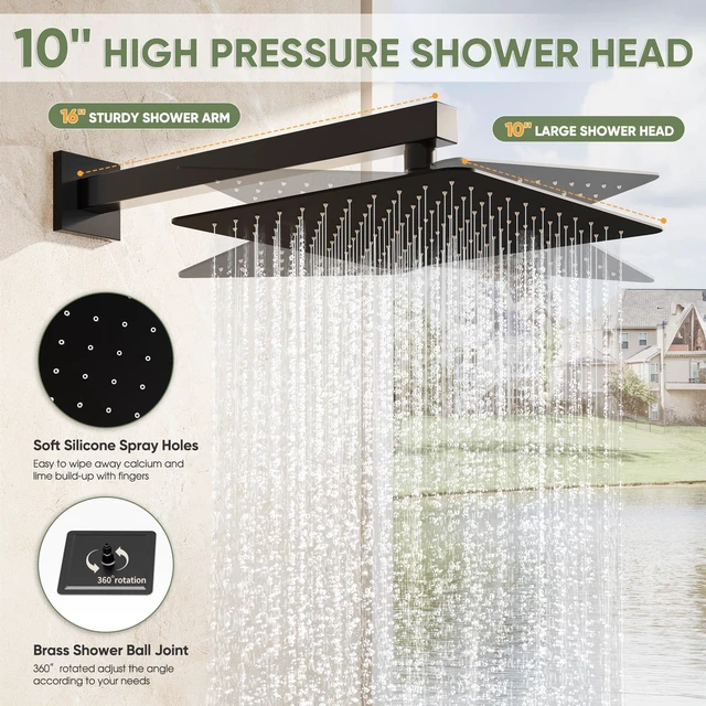 Alt view image 4 of 7 - Black Shower System, Wall Mounted Shower Faucet Set with Valve, 10-Inch Rainfall Shower Head with Handheld Combo Spray, 59'' Long Shower Hose and Shower Trim Kit, Matte Black