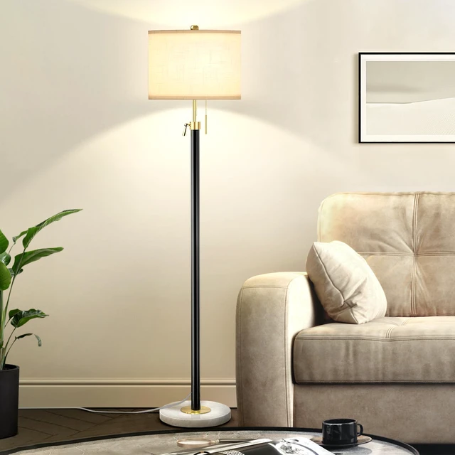 Main image of Floor Lamp for Living Room Adjustable Tall Standing Lamp, 3-Way Dimmable Floor Lamp for Bedroom Office, Black Gold Lamp with Marble Base and White Linen Shade