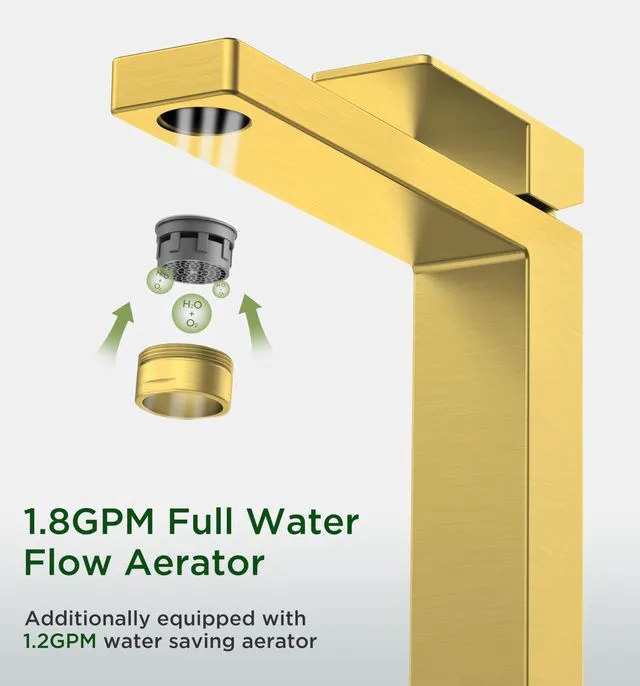 Alt view image 5 of 7 - Vessel Sink Faucet Single Hole, Brushed Gold Tall Bathroom Faucets Modern Tall Single Handle Space Saving Design, with Pop up Drain for Basin Bowl Vanity Lavatory Residential/Commercial Use