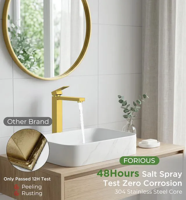 Alt view image 6 of 7 - Vessel Sink Faucet Single Hole, Brushed Gold Tall Bathroom Faucets Modern Tall Single Handle Space Saving Design, with Pop up Drain for Basin Bowl Vanity Lavatory Residential/Commercial Use