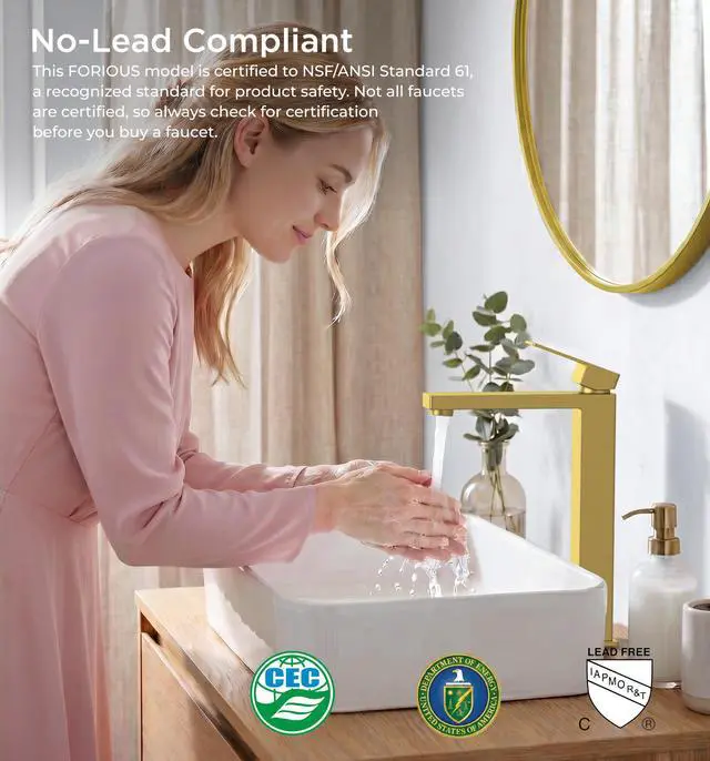 Alt view image 4 of 7 - Vessel Sink Faucet Single Hole, Brushed Gold Tall Bathroom Faucets Modern Tall Single Handle Space Saving Design, with Pop up Drain for Basin Bowl Vanity Lavatory Residential/Commercial Use