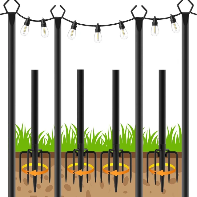 Main image of 4 Pack String Light Poles,10 Ft Light Poles for Outside String Lights,Outdoor Lights Pole with Fork,Metal Poles Stand for Patio Deck Backyard