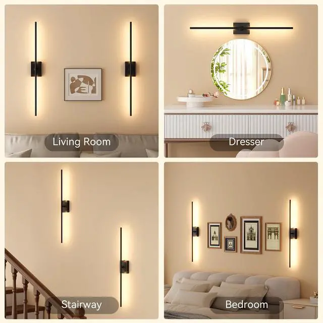 Alt view image 7 of 7 - Battery Operated Wall Sconces Set of 2, Remote Control, 10000mAh, Black Wireless Rechargeable 3000-6000K Dimmable 350° Rotate Wall Light with Remote for Living Room Bedroom TV Wall Mirror 23.6in