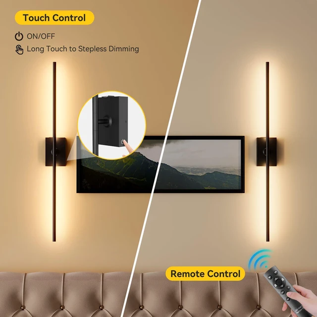 Alt view image 6 of 7 - Battery Operated Wall Sconces Set of 2, Remote Control, 10000mAh, Black Wireless Rechargeable 3000-6000K Dimmable 350° Rotate Wall Light with Remote for Living Room Bedroom TV Wall Mirror 23.6in