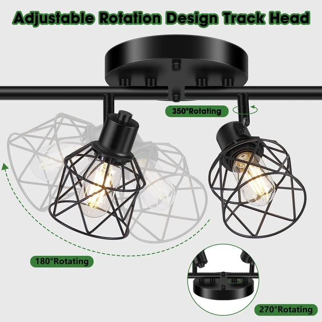 Alt view image 6 of 7 - 6-Lights Black Semi Flush Mount Ceiling Light, Multi-Directional Ceiling Light Fixtures, Rotatable Kitchen Track Lighting Fixtures with Wire Cages for Living Room, Dining Table, Foyer