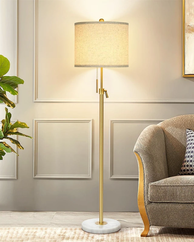 Main image of 55-67" Adjustable Floor Lamp, Anti-tip Base, 3Way Bulb, Pull Chain Dimmable Standing Lamp for Living Room, Gold Tall Pole Lamp for Bedroom Office Reading Corner Home Decor Gift