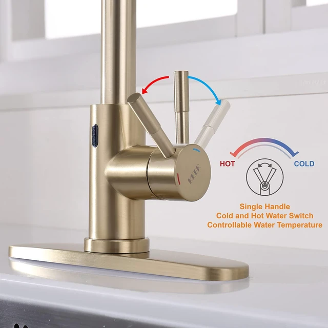 Alt view image 2 of 5 - Touchless Faucet with Pull Down Sprayer, Motion Sensor & Soap Dispenser - Single High Arc Pull Out Faucet for Kitchen Sink, RV, Gold