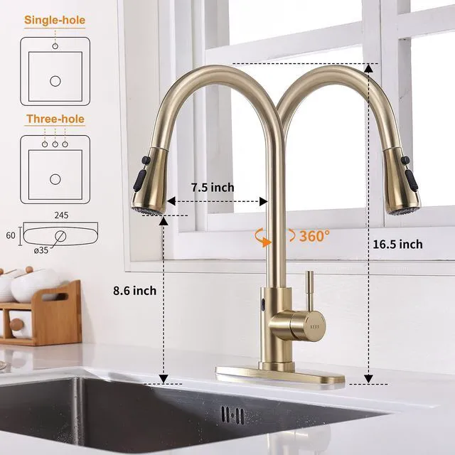 Alt view image 3 of 5 - Touchless Faucet with Pull Down Sprayer, Motion Sensor & Soap Dispenser - Single High Arc Pull Out Faucet for Kitchen Sink, RV, Gold