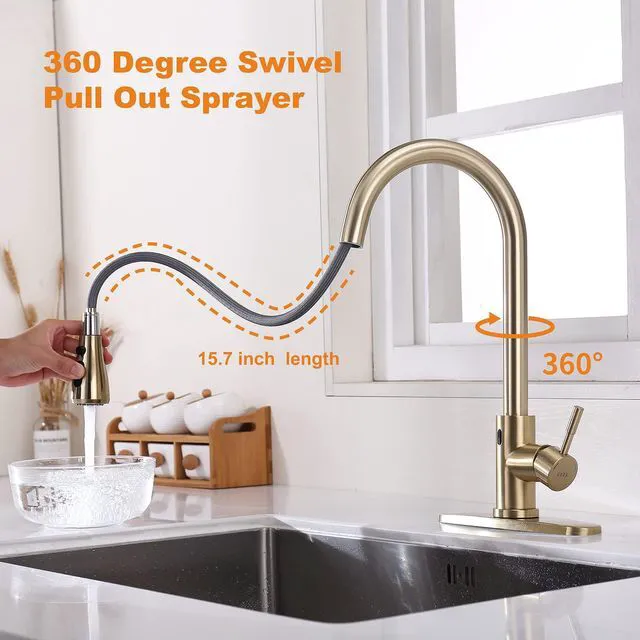 Alt view image 5 of 5 - Touchless Faucet with Pull Down Sprayer, Motion Sensor & Soap Dispenser - Single High Arc Pull Out Faucet for Kitchen Sink, RV, Gold