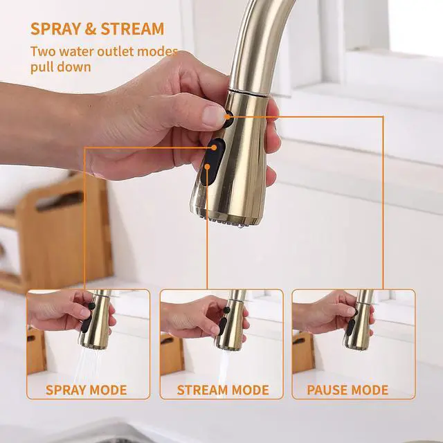 Alt view image 4 of 5 - Touchless Faucet with Pull Down Sprayer, Motion Sensor & Soap Dispenser - Single High Arc Pull Out Faucet for Kitchen Sink, RV, Gold