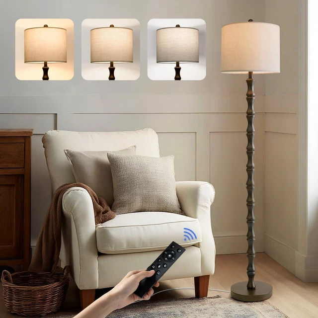 Main image of 62" Rustic Farmhouse Floor Lamp Dark Brown with Remote & Dimmable 9W Bulb, 3 Color Temperatures Resin Standing Lamp, Retro Tall Lamp for Living Room, Bedroom, Nursery, Office, Reading Nook