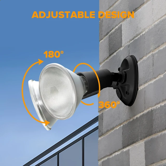 Alt view image 4 of 7 - 6 Pack Adjustable Twin Par Holder Outdoor Flood Lights, Switch Controlled Security Lights, Floodlights Fixture, Waterproof Exterior Max 300 Watt Par38 Flood Light for Garage, Yard, Porch-Black