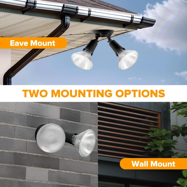 Alt view image 5 of 7 - 6 Pack Adjustable Twin Par Holder Outdoor Flood Lights, Switch Controlled Security Lights, Floodlights Fixture, Waterproof Exterior Max 300 Watt Par38 Flood Light for Garage, Yard, Porch-Black