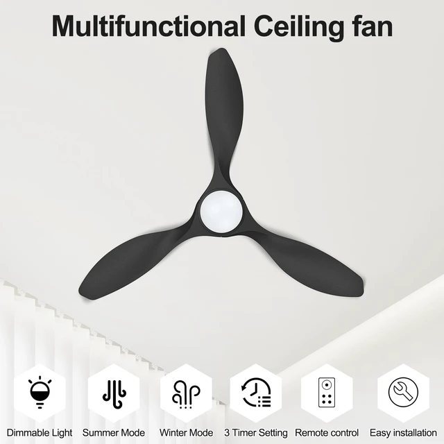 Alt view image 2 of 7 - 42 Inch Black Ceiling Fans with Lights and Remote Ultra Quiet,Reversible,Dimmable Light,Cool Comfort,6-Speed,Timers,Beep-Off,Easy to Install,Energy saving,Indoor/Covered Patio