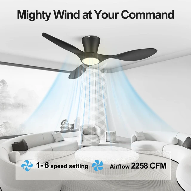 Alt view image 5 of 7 - 42 Inch Black Ceiling Fans with Lights and Remote Ultra Quiet,Reversible,Dimmable Light,Cool Comfort,6-Speed,Timers,Beep-Off,Easy to Install,Energy saving,Indoor/Covered Patio
