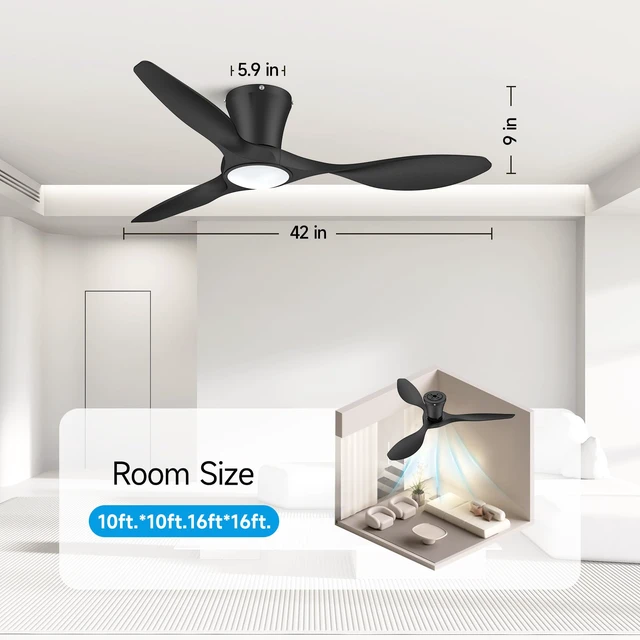 Alt view image 7 of 7 - 42 Inch Black Ceiling Fans with Lights and Remote Ultra Quiet,Reversible,Dimmable Light,Cool Comfort,6-Speed,Timers,Beep-Off,Easy to Install,Energy saving,Indoor/Covered Patio