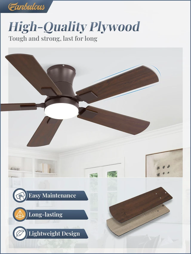 Alt view image 7 of 7 - 42 inch Ceiling Fan with Light, Low Profile, App & Remote Control Flush Mount, Stepless Dimming LED Light, Quiet Reversible DC Motor, Memory Function, Living Room, Bedroom, Patio, Oil Bronze