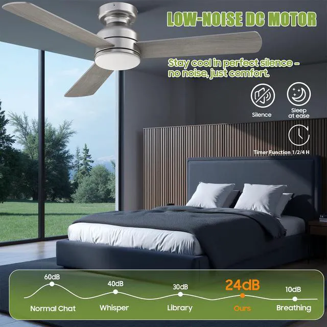 Alt view image 3 of 7 - Ceiling Fans with Lights, 42" Modern Low Profile Ceiling Fan with Light and Remote Control, 3CCT, 6 Speeds Reversible DC Motor, Noiseless, Nickel LED Ceiling Fan for Bedroom, Living,Indoor/Outdoor Use