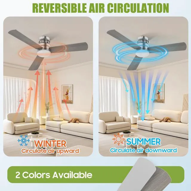 Alt view image 5 of 7 - Ceiling Fans with Lights, 42" Modern Low Profile Ceiling Fan with Light and Remote Control, 3CCT, 6 Speeds Reversible DC Motor, Noiseless, Nickel LED Ceiling Fan for Bedroom, Living,Indoor/Outdoor Use