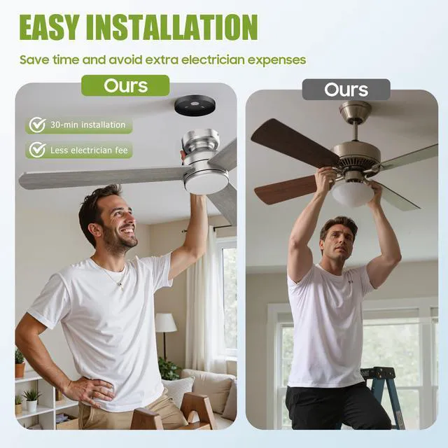 Alt view image 6 of 7 - Ceiling Fans with Lights, 42" Modern Low Profile Ceiling Fan with Light and Remote Control, 3CCT, 6 Speeds Reversible DC Motor, Noiseless, Nickel LED Ceiling Fan for Bedroom, Living,Indoor/Outdoor Use