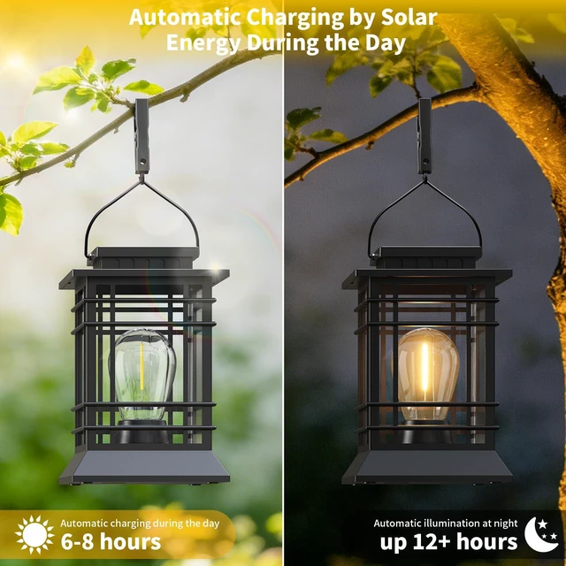 Alt view image 2 of 7 - Solar Lanterns Outdoor Waterproof, Hanging Solar Lights for Outside 6 Pack Auto Dusk-to-Dawn, Bright LED Lighting, Over 12H Runtime, IP65 Waterproof for Garden Patio Yard Table Porch Fence Tree Decor