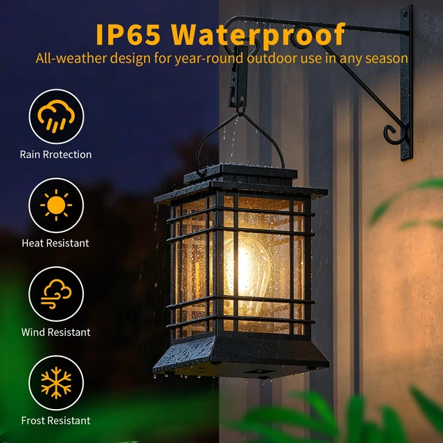 Alt view image 5 of 7 - Solar Lanterns Outdoor Waterproof, Hanging Solar Lights for Outside 6 Pack Auto Dusk-to-Dawn, Bright LED Lighting, Over 12H Runtime, IP65 Waterproof for Garden Patio Yard Table Porch Fence Tree Decor