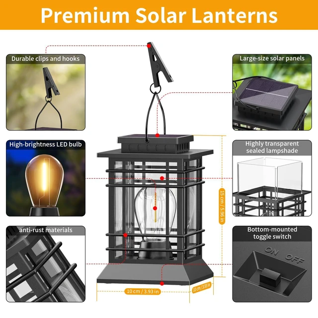 Alt view image 3 of 7 - Solar Lanterns Outdoor Waterproof, Hanging Solar Lights for Outside 6 Pack Auto Dusk-to-Dawn, Bright LED Lighting, Over 12H Runtime, IP65 Waterproof for Garden Patio Yard Table Porch Fence Tree Decor