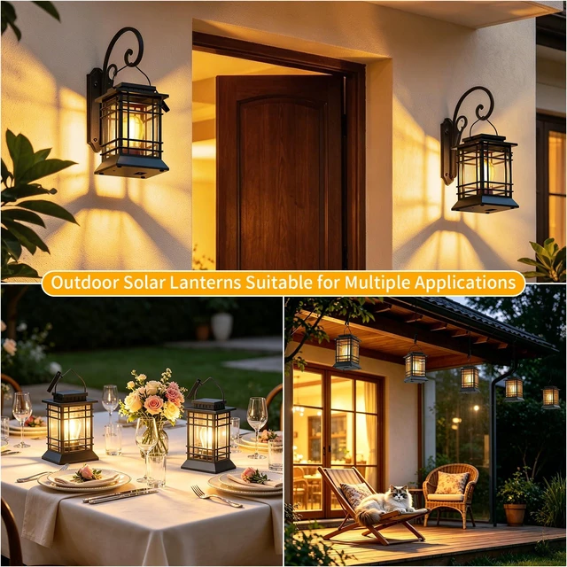 Alt view image 6 of 7 - Solar Lanterns Outdoor Waterproof, Hanging Solar Lights for Outside 6 Pack Auto Dusk-to-Dawn, Bright LED Lighting, Over 12H Runtime, IP65 Waterproof for Garden Patio Yard Table Porch Fence Tree Decor